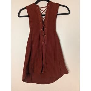 Free People Lace-Up Ribbed Tank Y2K Boho Rust Color Sz XL